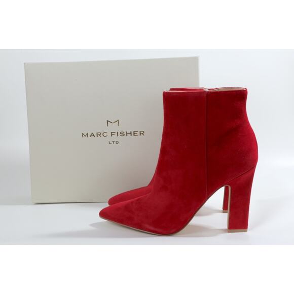 Marc Fisher Red Suede Ankle Booties Size 9M Women’s Block Heel Zip Fashion Shoes - Picture 2 of 12